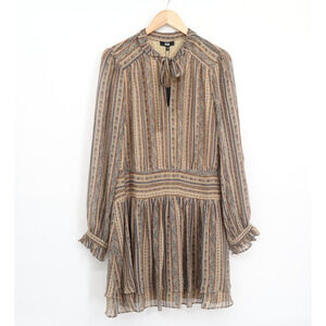 Paige Women's Nantes Mixed Print Long Sleeve Silk Chiffon Brown Multi Sz 10 NEW